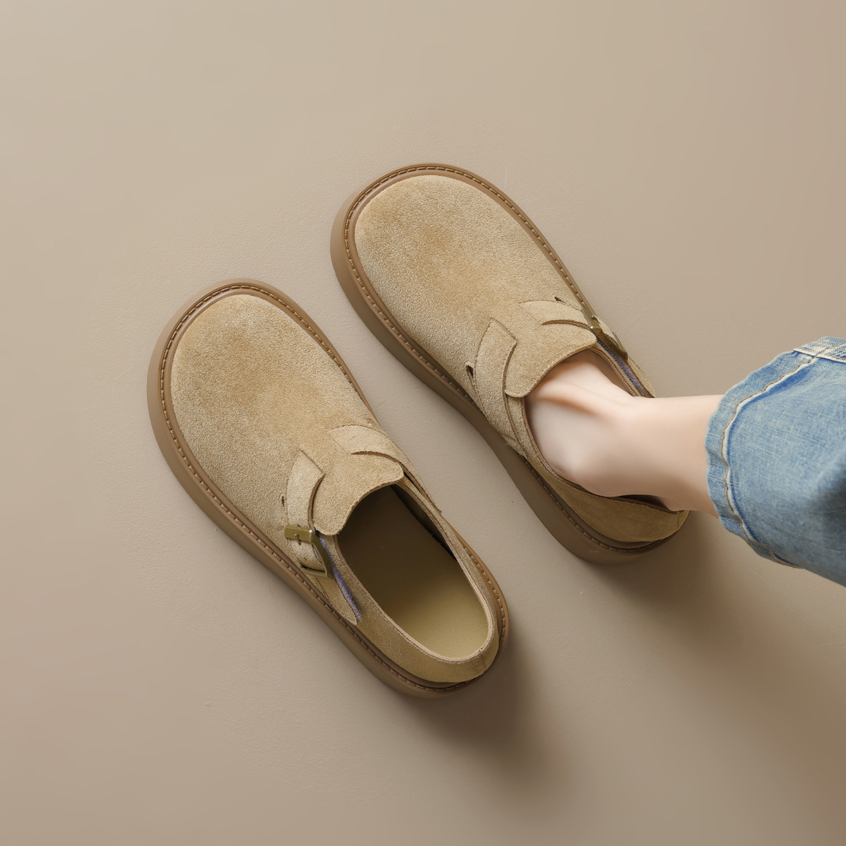 厚底勃肯鞋女复古全包博肯单鞋2025秋冬季新款休闲单鞋大码舒适