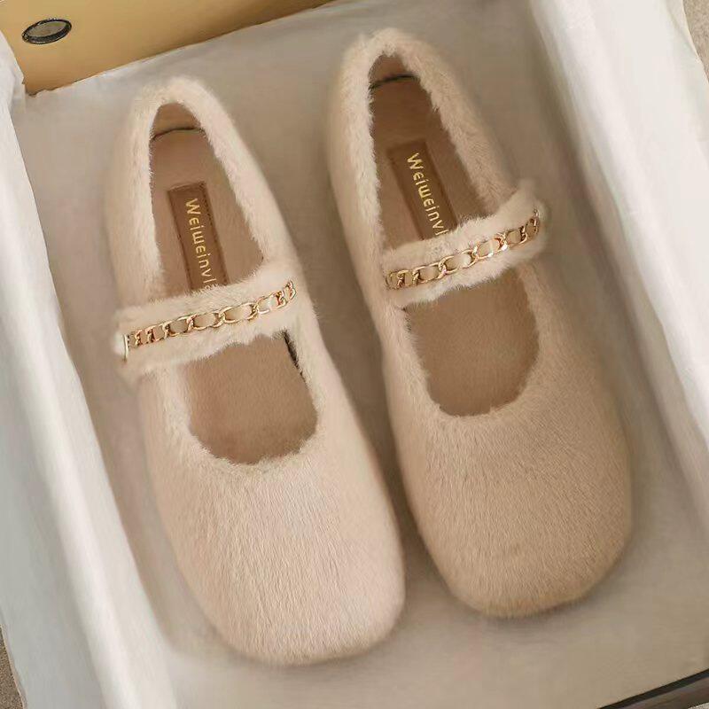 毛毛鞋女外穿保暖2025秋冬新款一字带平底加绒单鞋软底大码玛丽珍,女鞋,浅口单鞋,淘宝优惠券,粉丝福利购,淘宝优惠卷