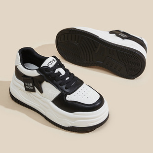 单鞋 秋季 厚底运动百搭休闲 女2025年新款 内增高8CM真皮透气小白鞋