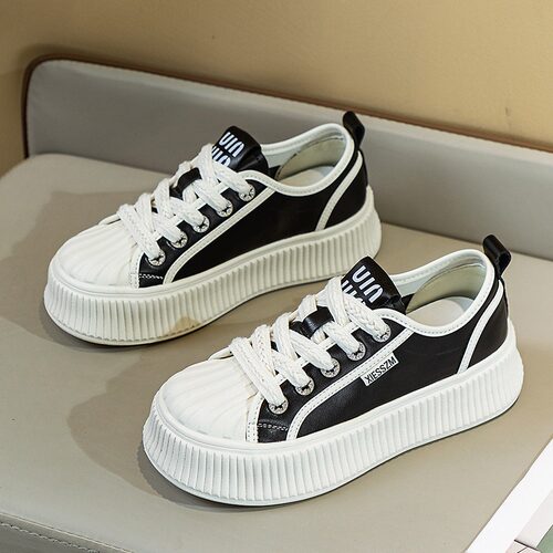 贝壳头百搭休闲小白鞋厚底真皮