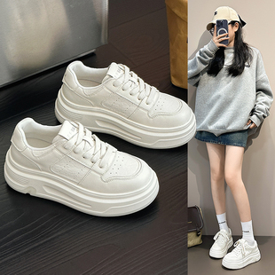 真皮厚底6cm小白鞋女2026新款春春夏加绒增高单鞋松糕鞋休闲板鞋