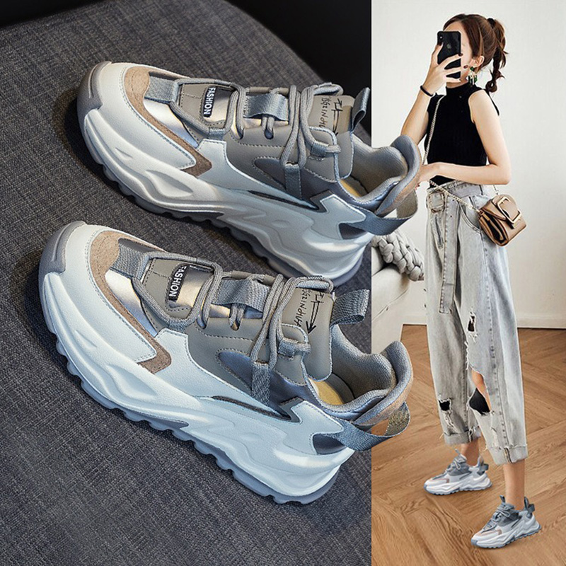 真皮老爹鞋子女百搭透气2025年新款秋冬季加绒厚底爆款运动休闲鞋