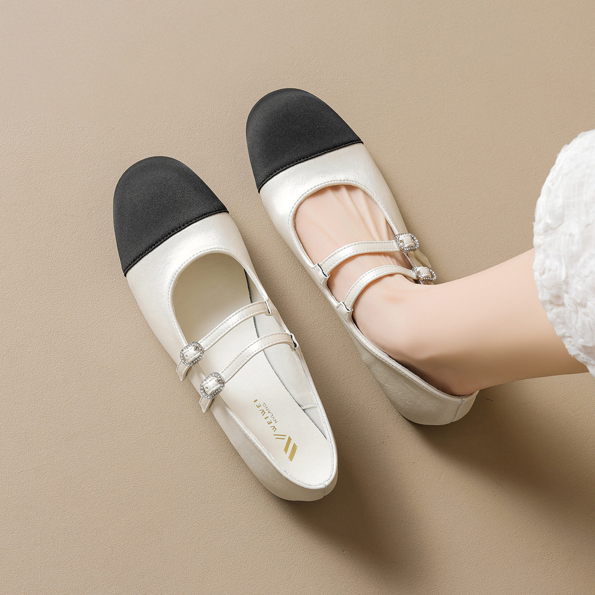 法式小香风玛丽珍鞋女款2026春夏新款拼色平底一字带芭蕾大码单鞋,女鞋,玛丽珍鞋,淘宝优惠券,粉丝福利购,淘宝优惠卷