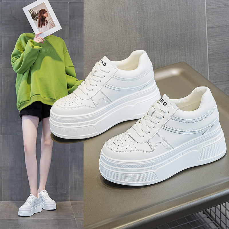 厚底9CM小白鞋女2025秋季新款小个子厚底松糕鞋真皮内增高休闲鞋