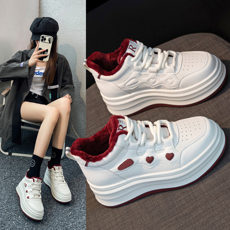 厚底高帮棉鞋女2025冬季新款加绒保暧松糕板鞋内增高休闲韩版女鞋