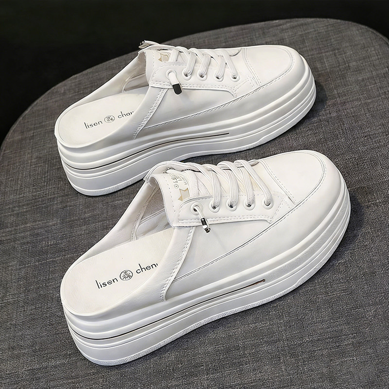 包头半拖鞋女小白鞋一脚蹬2026新款夏季真皮韩版百搭厚底增高女鞋