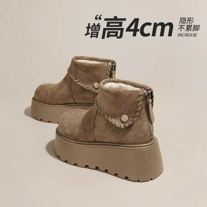 真皮厚底雪地靴女2025新款冬季加绒加厚增高勃肯短靴东北保暖棉鞋