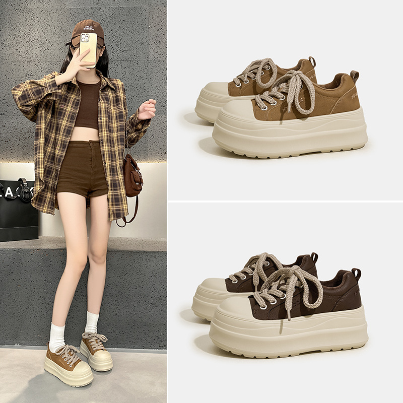 2025秋冬加绒休闲板鞋女小个子松糕厚底运动鞋女款轻便增高小白鞋