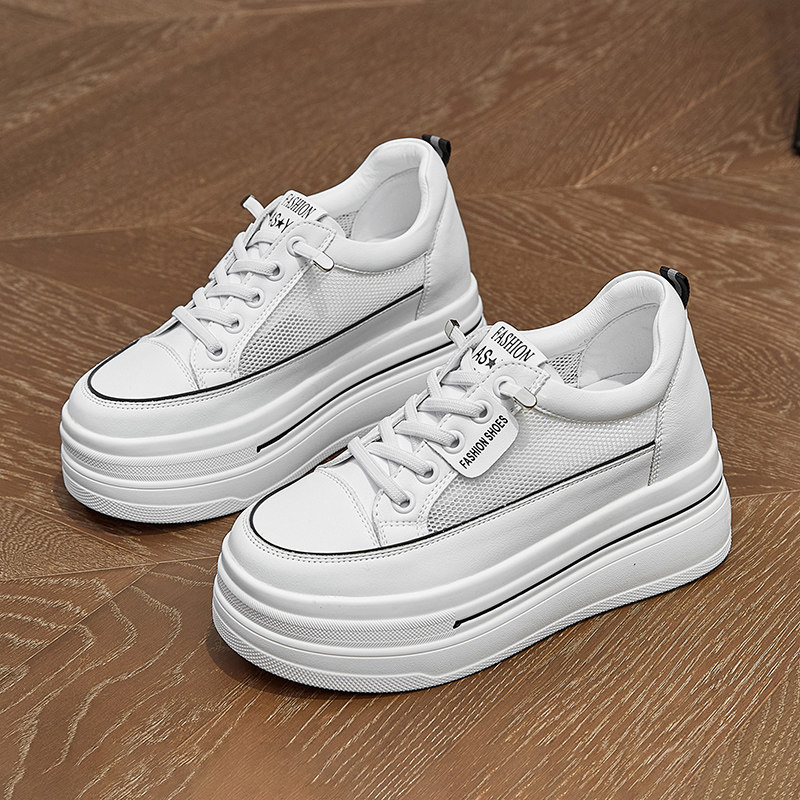 8CM内增高松糕鞋厚底女2026年春夏新款真皮网面透气百搭小白鞋子