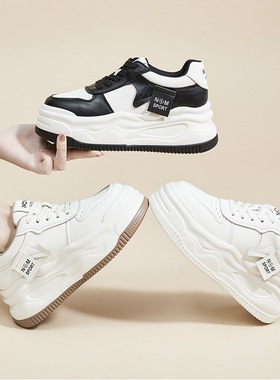 全牛皮厚底小白鞋女2025年秋冬季新款加绒运动百搭爆款内增高休闲