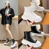 厚底加绒休闲运动鞋 荔季 内增高松糕女鞋 女2026早春新款 高帮老爹鞋