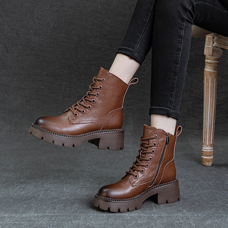 厚底马丁靴真皮靴子女士2026秋冬新款百搭牛皮复古时尚英伦风短靴