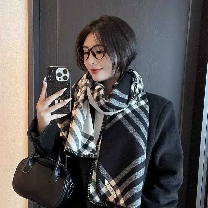 围巾女英伦风条纹格子2025年秋冬季新款韩系氛围感男女情侣围脖