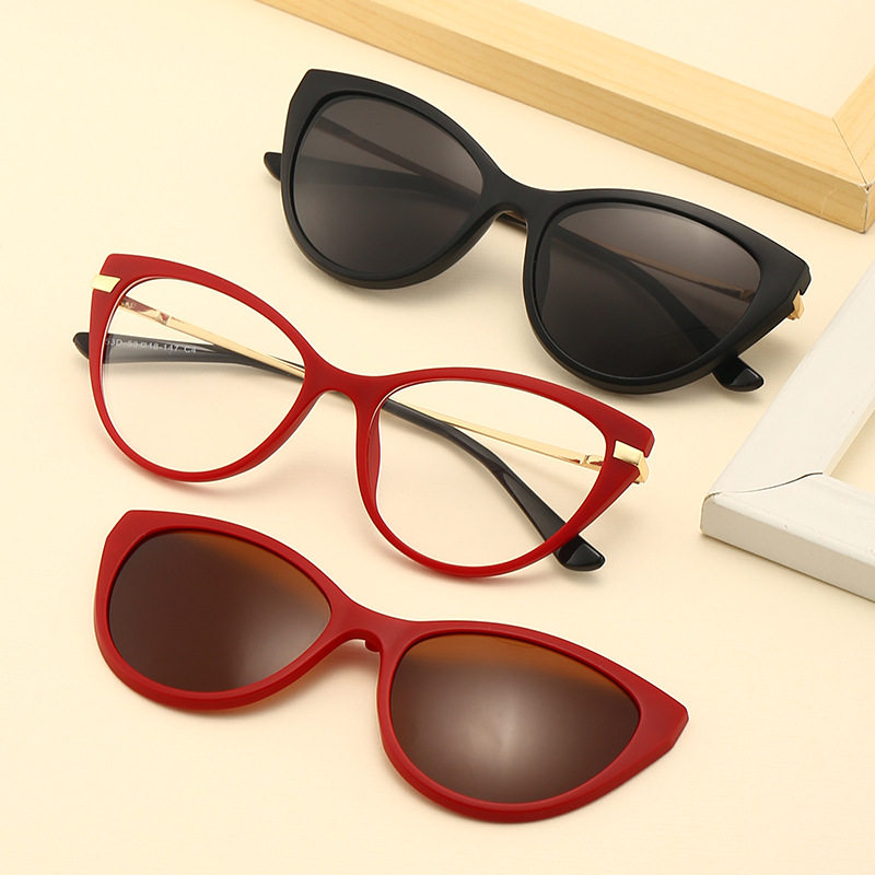 新款金属腿TR90套镜猫眼磁吸太阳镜大框欧美显瘦时尚男女眼镜