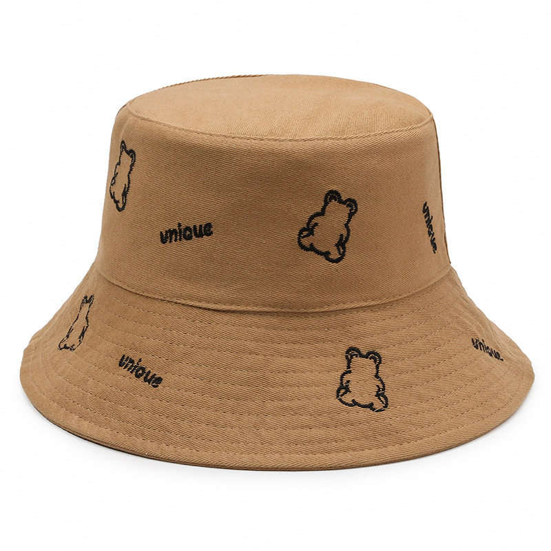 夏季户外旅游防晒遮阳帽小熊刺绣纯棉休闲防晒盆帽韩版时尚渔夫帽