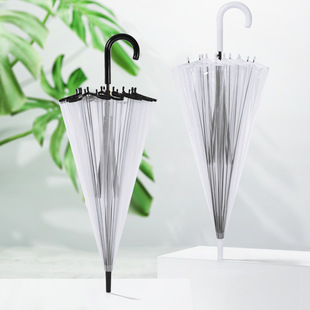 透明雨伞现货16骨广告伞长柄日系网红拍照小清新黑色长柄伞自动伞