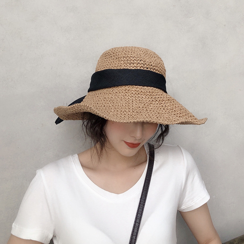 草帽女夏季新款潮甜美可爱大檐遮阳帽女韩版可折叠休闲草帽子
