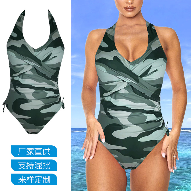 新款比基尼欧美连体泳衣女性感聚拢露背三角一体式泳装