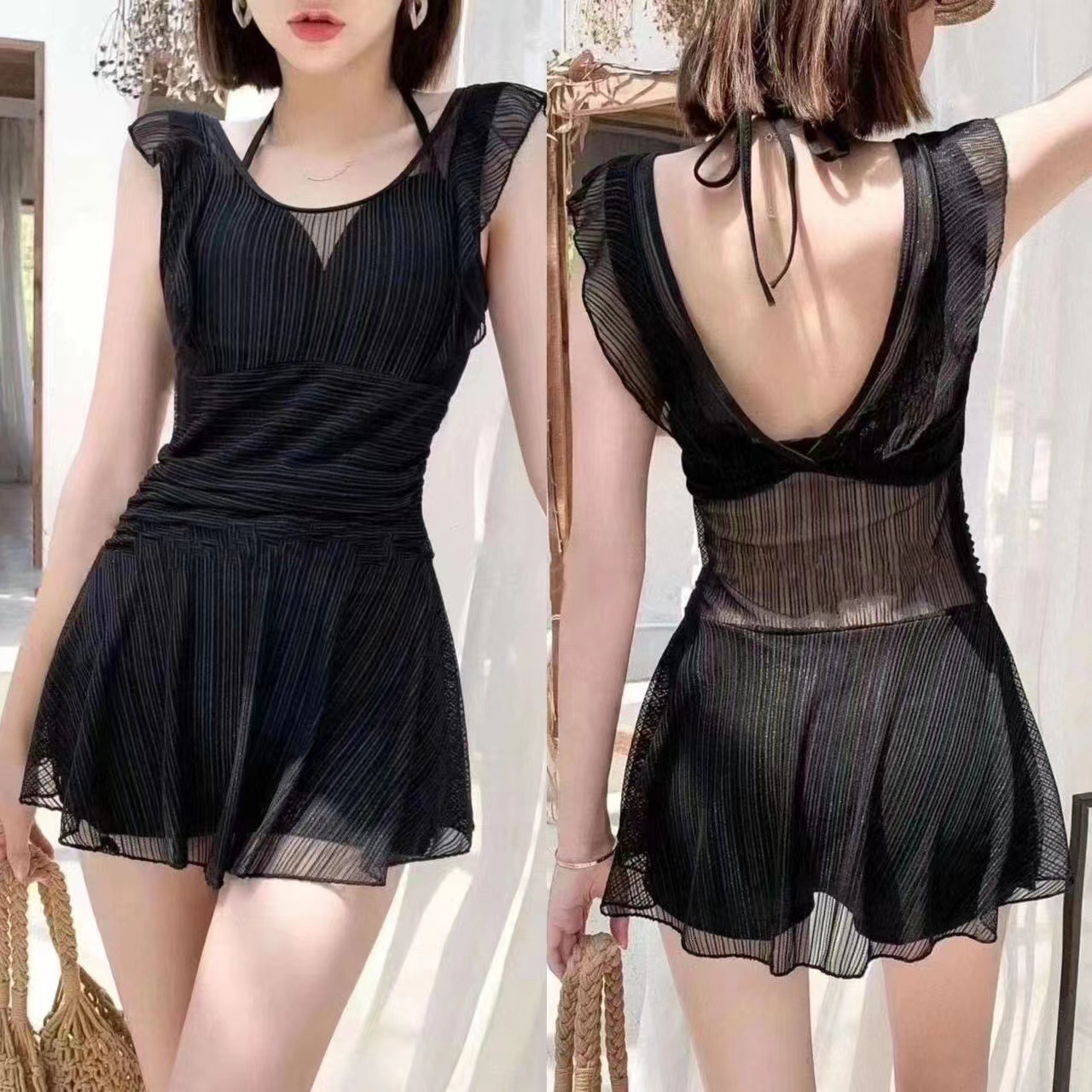 韩国东大门连体泳衣女夏季新款蕾丝时尚泳衣显瘦遮肚保守裙式泳装