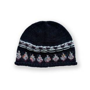 桐庐愿望针织有限公司小众墨调普鲁士蓝几何提花自然卷边毛线帽男