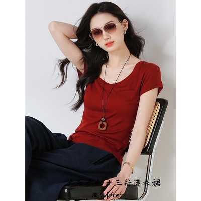 广东广州十三行连衣裙25夏新款恤女短袖正肩设计感显瘦修身圆领短