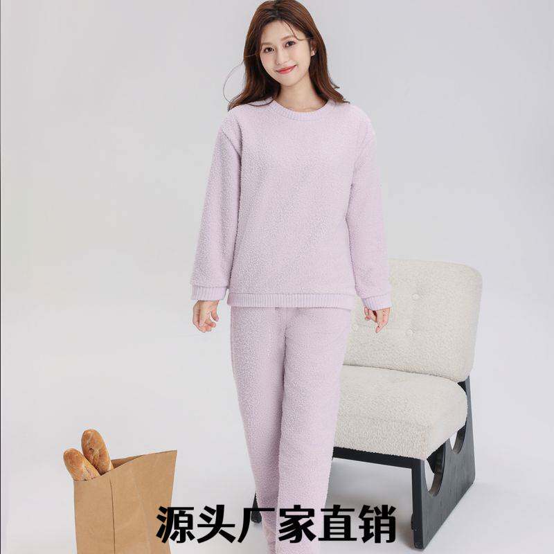 谷饶睡衣秋冬新款侣套装圆领男女休闲睡衣加厚保暖可外穿家居服仿