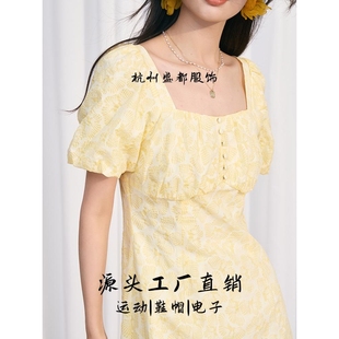 印花碎花黄色连衣 杭州盛都服饰 盛都 法式 甜美少女风棉泡泡袖