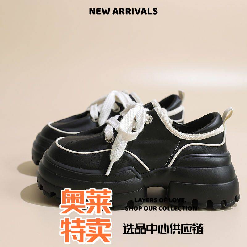 晋江双沙鞋业高颜值小众设计蛋糕底老爹鞋子女春款百搭圆头厚底老