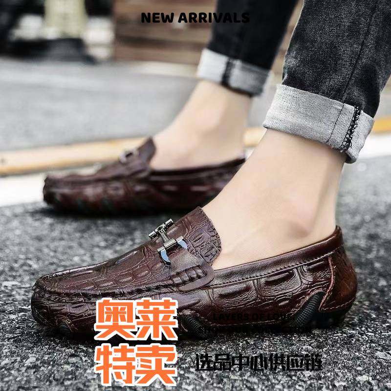 南安天美休闲鞋男士春夏季休闲鳄鱼纹皮面男款皮鞋豆豆鞋一脚蹬男