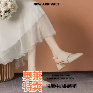 运动鞋莆田夏季新款仙女粗跟配裙气质法式包头凉鞋女方头单鞋软底