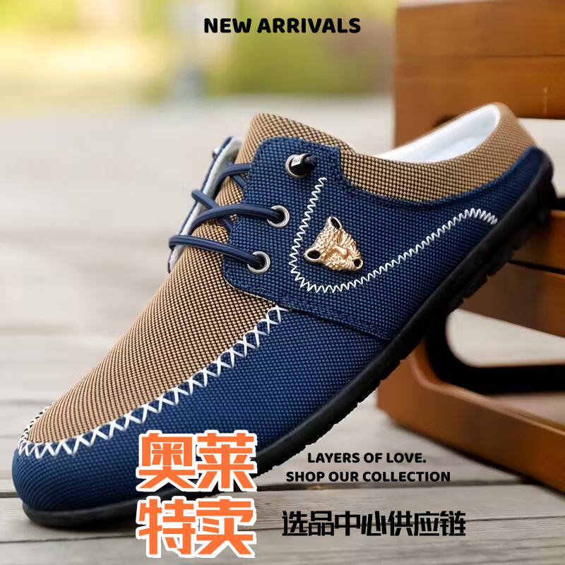 东莞网面鞋不累脚夏季新款豆豆鞋男士休闲帆布鞋大码男鞋休闲鞋男
