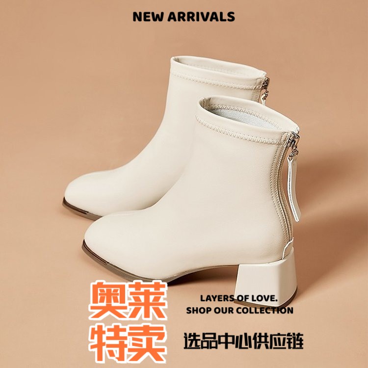 台州小皮鞋新款秋季方头短靴女粗跟皮面中跟皮鞋新款女鞋马丁靴