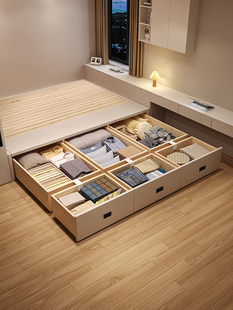 榻榻米床箱无床头大抽屉高盒子储物床实木小公寓储物床双人床架