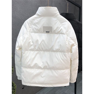法国白色立领羽绒服男款修身短款2025新款冬季外套男士保暖上衣潮