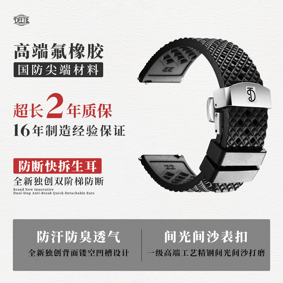 奢华快拆氟橡胶手表带