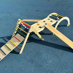 儿童户外幼儿园大型攀爬游乐设施彩色攀爬架彩虹桥平衡游戏木制