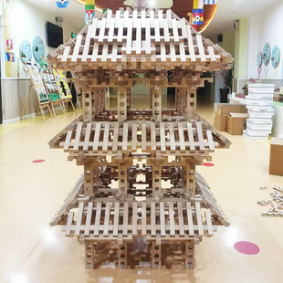 国潮全榫卯积木古建筑宋式柱头斗拱实木结构幼儿园儿童拼装玩具
