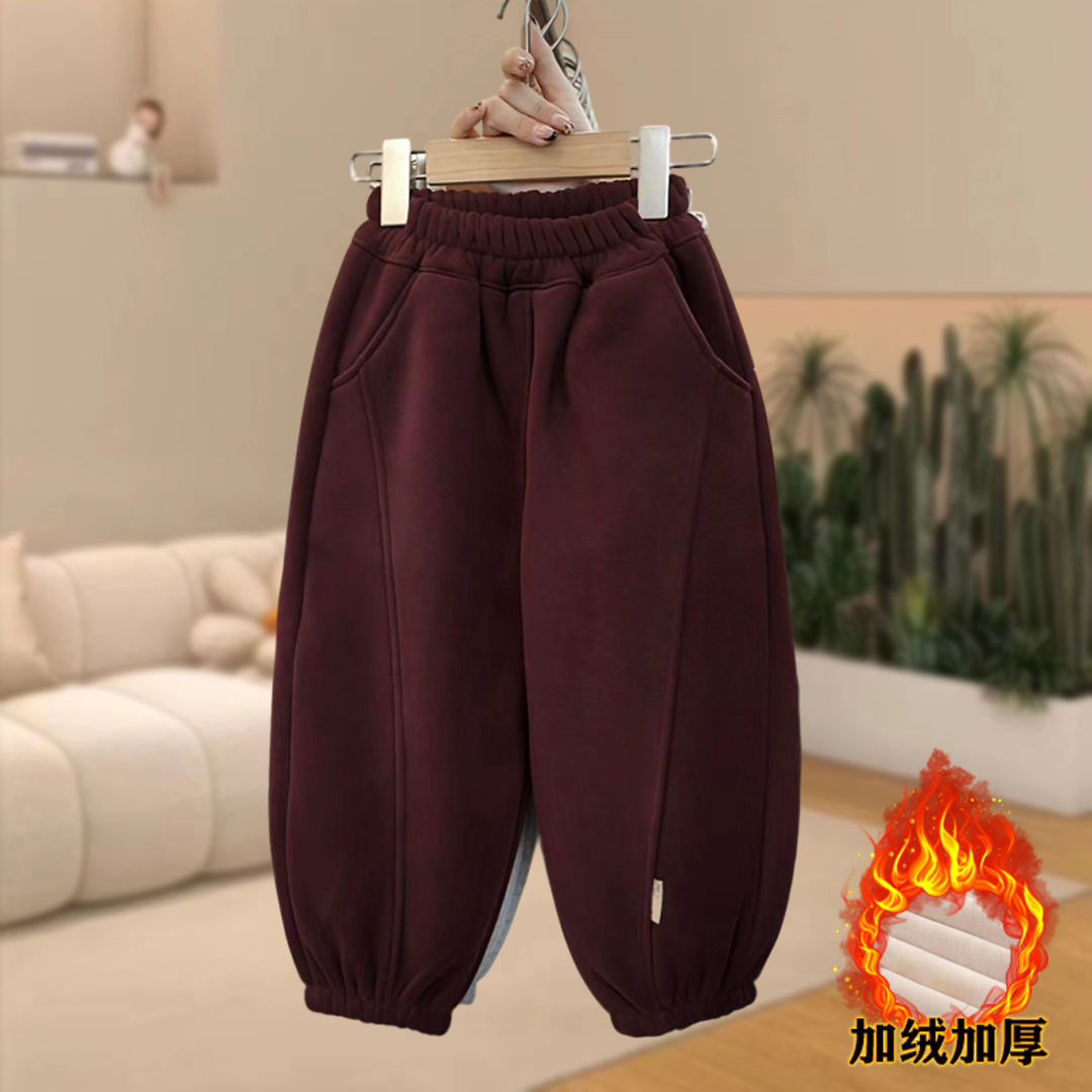 品牌男女1童加绒束脚卫裤2025秋冬新款儿2童冬装裤子女宝宝韩版休