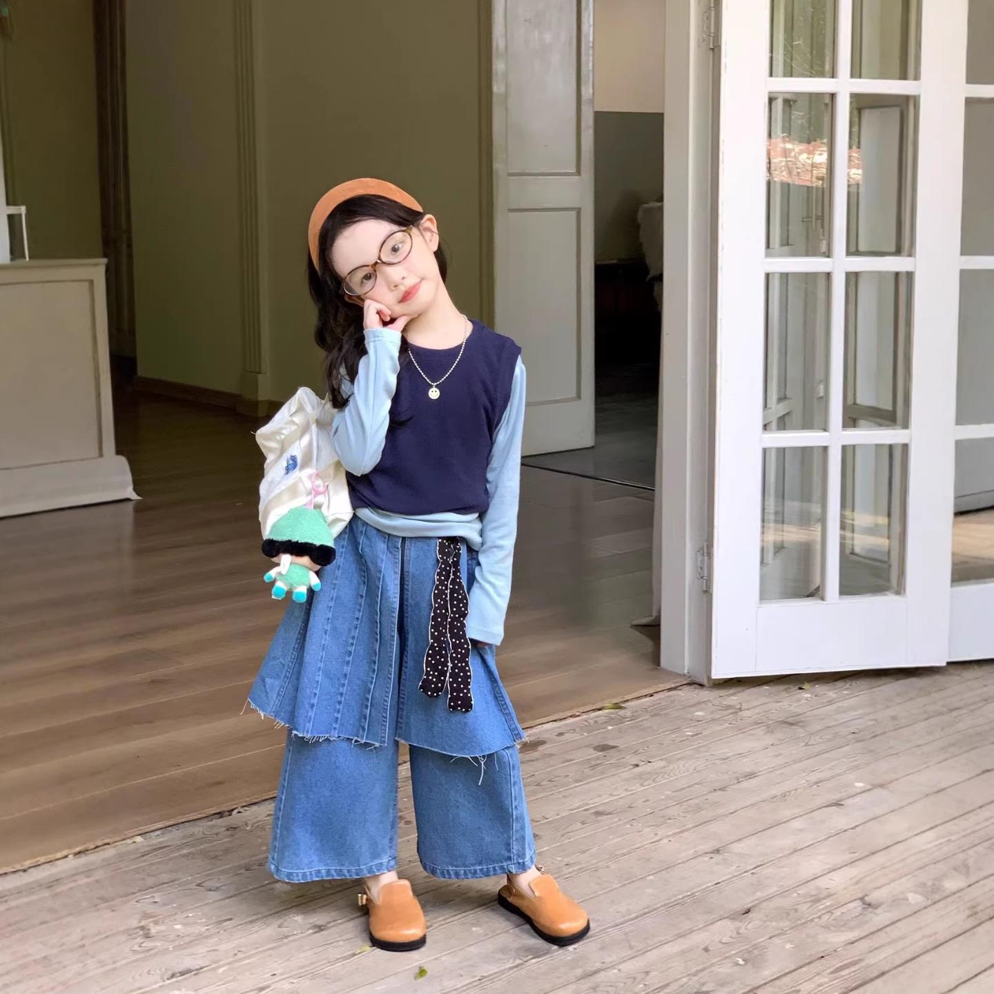 女童春款纯色打底背心+屁帘韩系图片