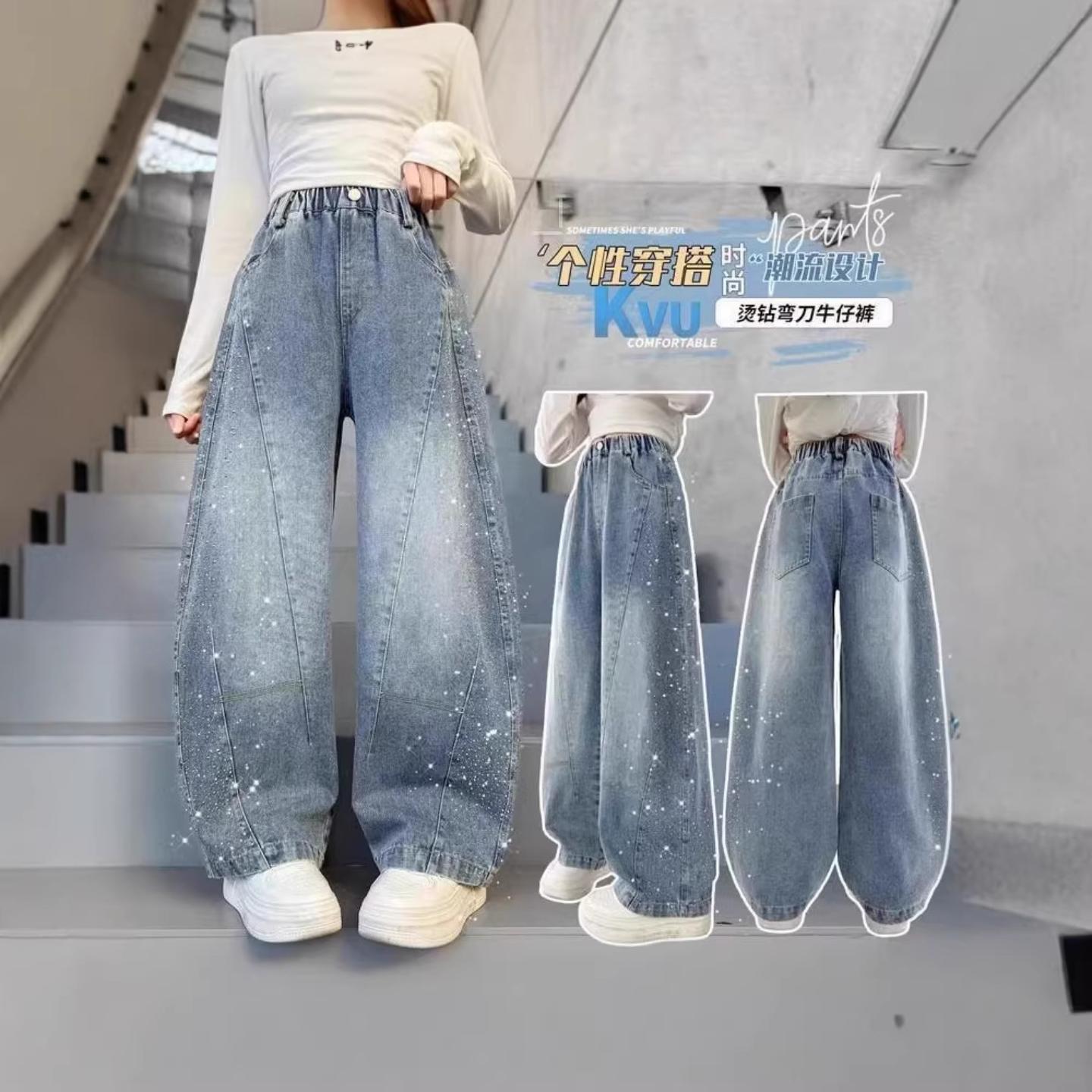 女童春款2026新款洋气烫钻弯刀图片