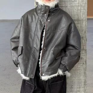 2026秋季新款儿童PU皮衣立领仿皮草外套男女童中长款保暖大衣