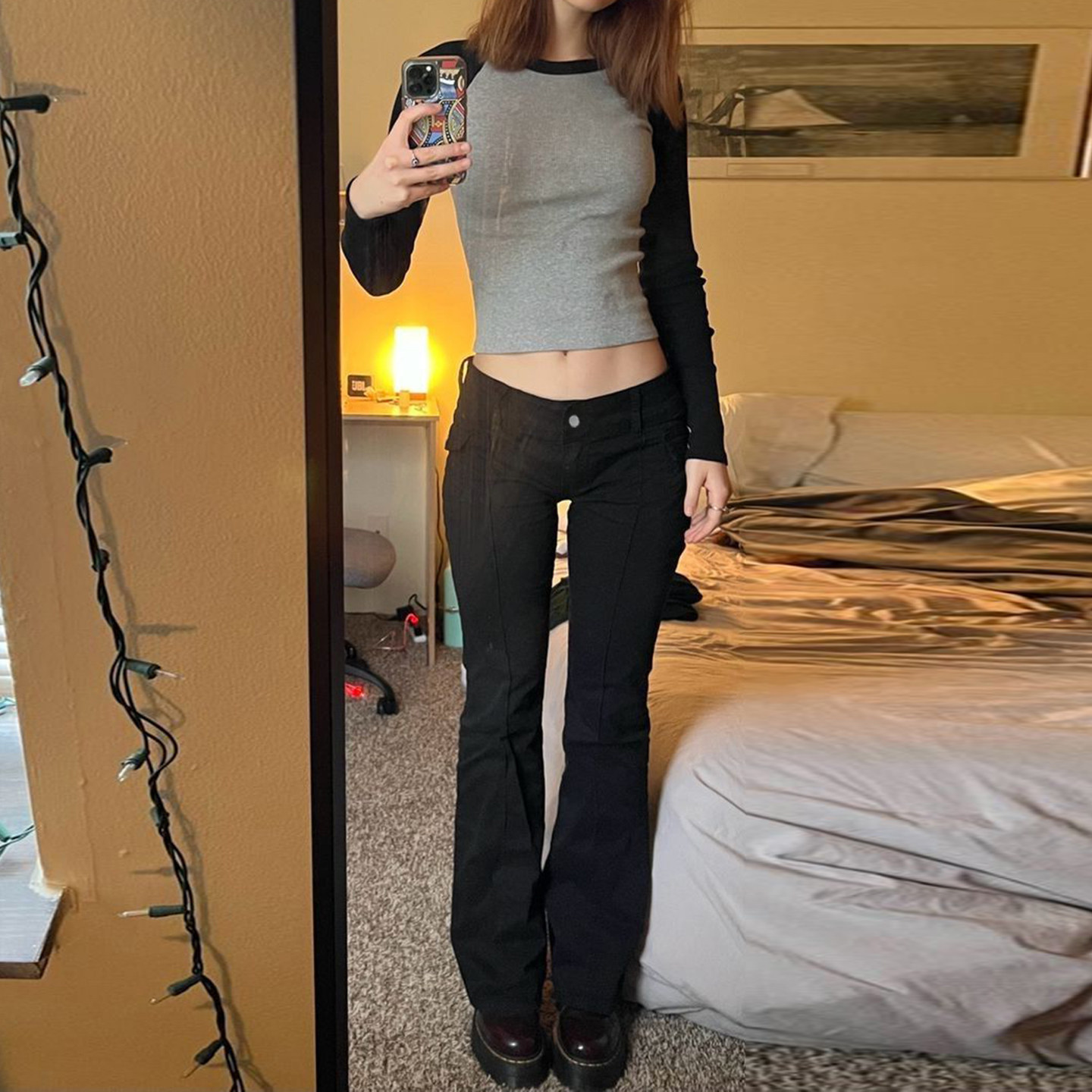 eilove美式vintage口袋低腰微喇牛仔裤女修身显瘦黑色百搭休闲裤,女装/女士精品,牛仔裤,淘宝优惠券,粉丝福利购,淘宝优惠卷