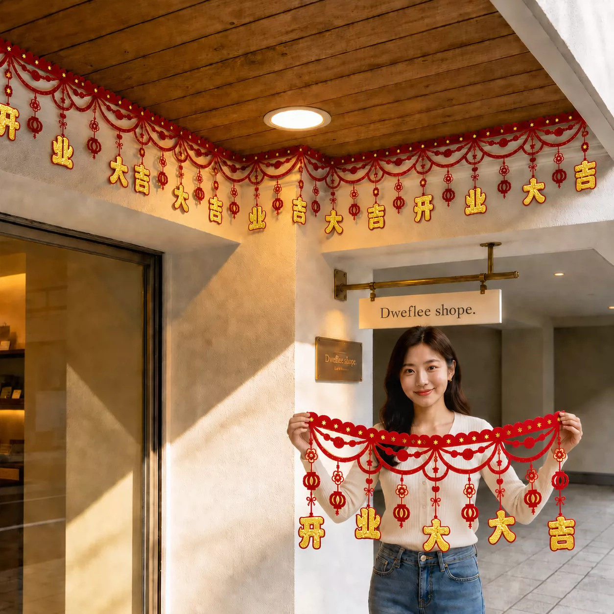 新门店铺开业大吉氛围吊旗拉旗布置美容院前台吊顶拉花挂饰装饰品