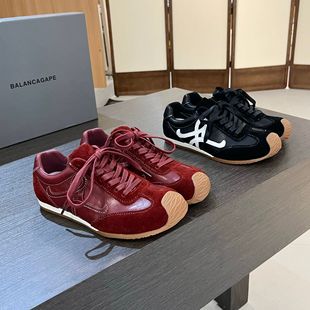 复古百搭内增高4CM女2025早秋全皮拼色休闲运动阿甘德训鞋 韩版 潮