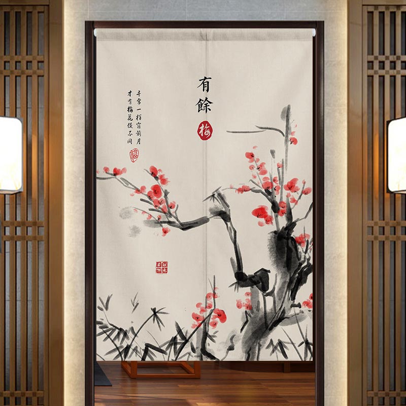 中式门帘隔断帘免打孔布艺卧室古风半帘布遮挡厕所客厅卫生间挂帘