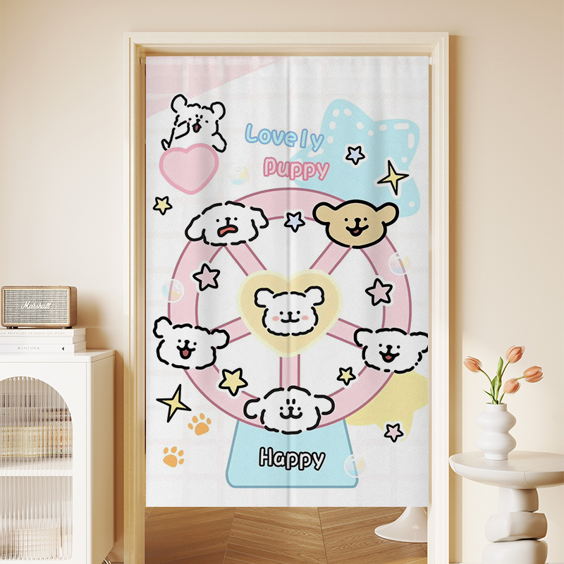 卡通门帘卧室布帘可爱隔断帘免打孔厨房半帘遮挡帘定制