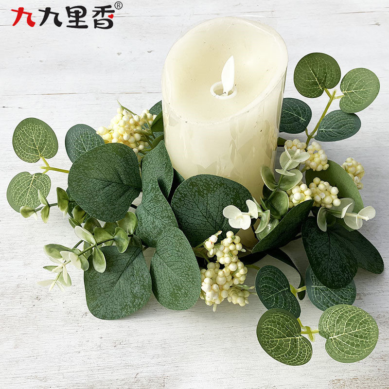 跨境美式春季仿真花环蜡烛环尤加利花环桉树叶浆果餐桌烛台花环,家居饰品,仿真花/假花,淘宝优惠券,粉丝福利购,淘宝优惠卷