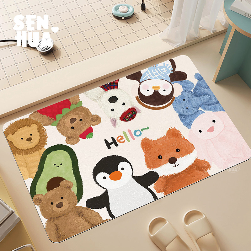 治愈系萌宠浴室地垫吸水防滑卫生间门口脚垫淋浴房厕所速干进门垫