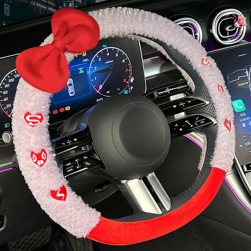 冬季毛绒蝴蝶结方向盘套