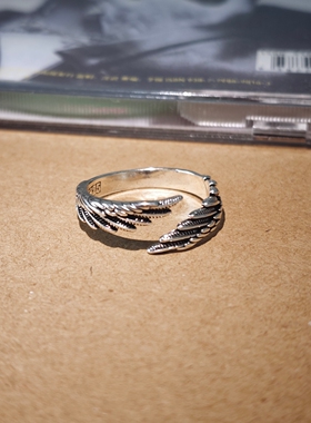 天使翅膀做旧复古羽毛戒指